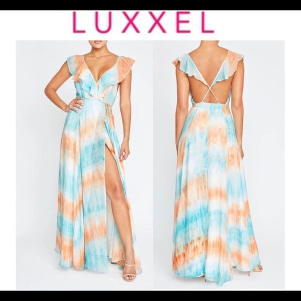 Nwot Luxxel frilled tie-dye maxi dress size small